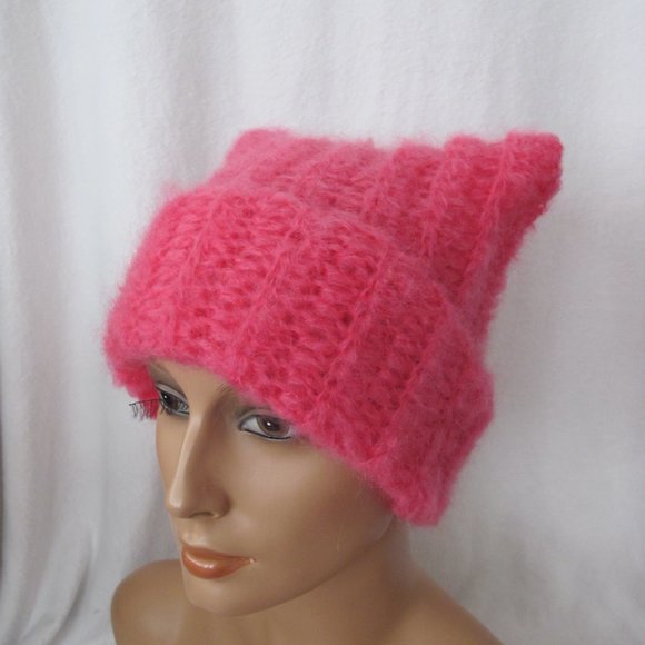 Bright Pink Mohair Cat Ear Beanie - Picture 3 of 8